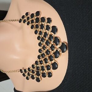 Jane Stone Gold Tone & Black Enamel Necklace